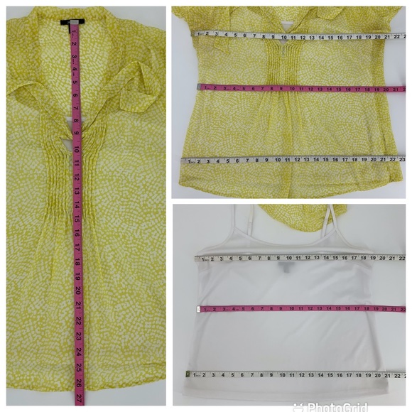 Jacob Short Sleeve Yellow and White Sheer Blouse with White Camisole, Large - Picture 15 of 16